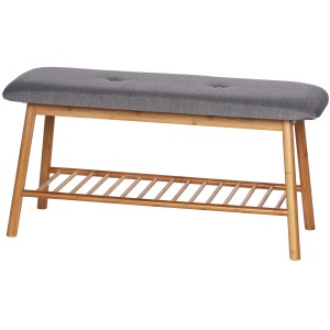 Wenko Schuhbank Bahari aus Bambus mit grauem Polster und Schuhablage für 4 Paar Schuhe.
