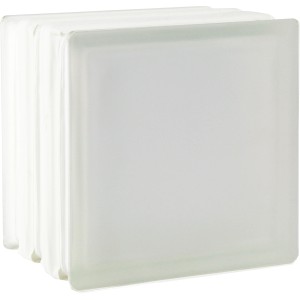 Weißer, satinierter Glasstein (19x19x15 cm) mit Brandschutz für Innen & Außen.