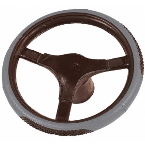 Silberne Massage-Lenkradhülle mit Noppen für besseren Halt und Komfort beim Fahren.