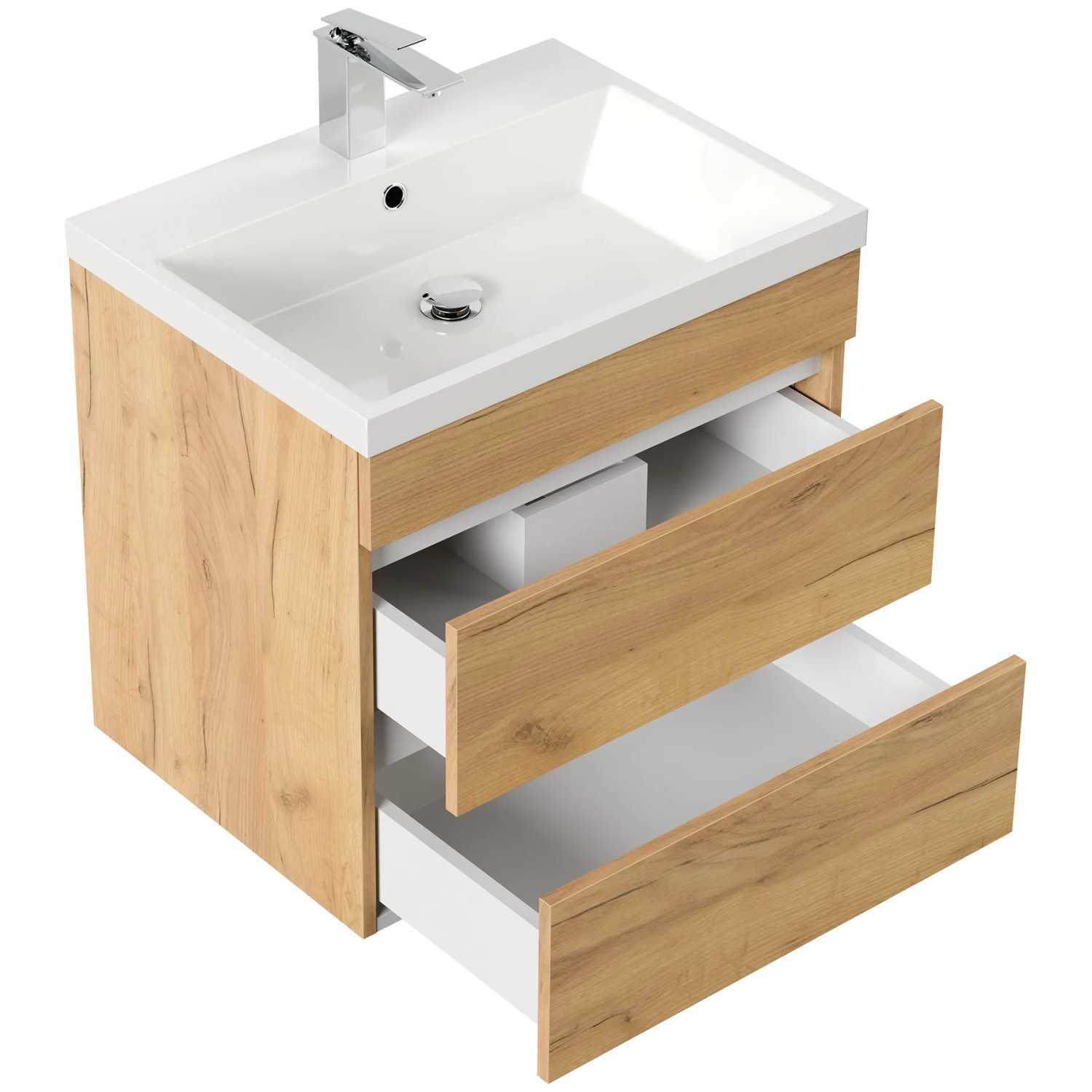 Posseik Badmöbel Fellini 60, Eiche Gold, mit Waschbecken und 3 Schubladen