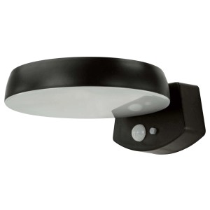 Anthrazitfarbene E2 Elektro SOLARIS-1 LED Außenwandleuchte mit Sensor und Solarmodul.