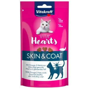 Vitakraft Vita Hearts Skin & Coat Lachs Katzensnack, 40g Packung.