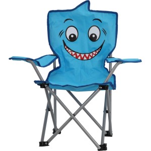 Kinder-Klappstuhl mit Hai-Motiv, blau, aus Polyester mit Stahlgestell für Camping und Freizeit.