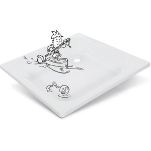Quadratische, weiße baliv Duschwanne 90x90 cm mit Comic-Motiv.