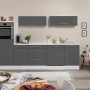 Respekta Premium Inselküche 280 cm in Grau Hochglanz/Weiß mit E-Geräten.
