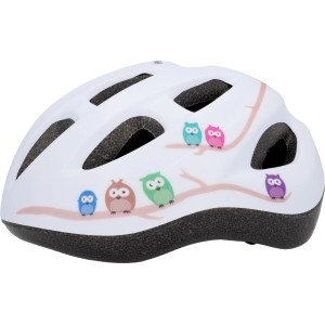 Weißer Fischer Kinderfahrradhelm mit Eulen-Motiv, Größe S/M. Sicherer Schutz für kleine Radfahrer.