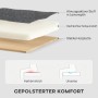 Aufbau des HOMCOM Ecksofas: atmungsaktiver Stoff in Leinenoptik, hochdichter Schaumstoff, stabile Holzplatte. Diagramm zeigt hohen Sitzkomfort.