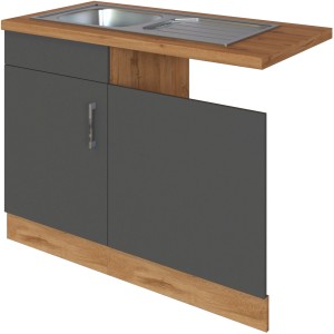 Held Möbel Spülzentrum Sorrento, 110cm, anthrazit/Wildeiche Optik, mit Spüle und Tür.