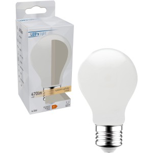 E27 LED-Filament Leuchtmittel A60, 4,5W, 470lm, warmweiß, mit Verpackung.