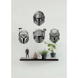 Komar Deco-Sticker: Star Wars Mandalorian Helme in Grau als Wanddeko.