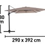 Beiger Ampelschirm Bonbeach mit Kurbel, 392 cm, Maße dargestellt.