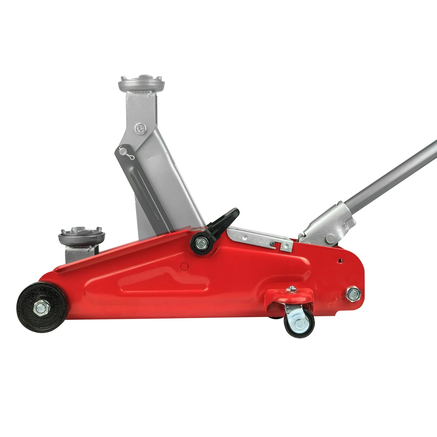 Apa Rangierwagenheber, 2.000 kg, rot/silber, mit Rollen und Tragegriff.