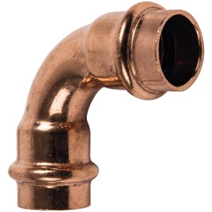 Kupfer-Pressfitting Bogen 90 Grad, 18mm, für Trinkwasser- und Heizungsinstallation.