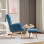 Blauer HOMCOM Ohrensessel mit Hocker aus Kordstoff, Holzbeinen, im Wohnzimmer. Komfortabler Loungesessel.