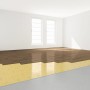 Verlegung der Selitbloc® GripTec Trittschalldämmung unter einem Holzboden in einem Raum.