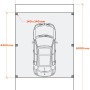 Skizze des Holzbrüder Camping-Carport Ralf 400x600 cm mit Wohnmobil, Maße und Pfostenstärke.