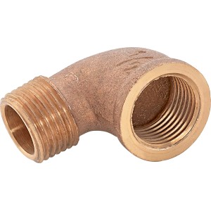 Gewinde-Winkel aus Rotguss, 18,6/21 mm, zur Verbindung von Rohren im 90-Grad-Winkel.