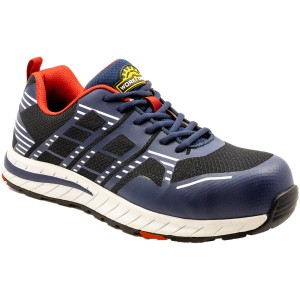 Workpower Sport Sicherheitshalbschuh S1, dunkelblau, Gr. 42. Arbeitsschuh mit Textil-Einsätzen und Gummisohle.