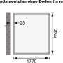 Fundamentplan für Karibu Gartenhaus Kristiansund, Maße: 1770 x 2640 mm, Pultdach.