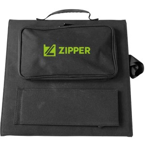 Zipper Solarpanel SP60W im Aktentaschenformat, zusammengeklappt in Schwarz.