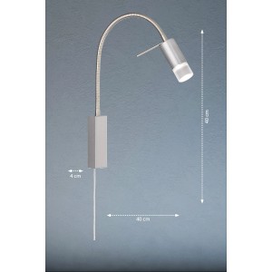 Flexibler LED-Wandspot River von Fischer & Honsel, nickelfarben, 40 cm, für Schlaf- und Wohnzimmer.