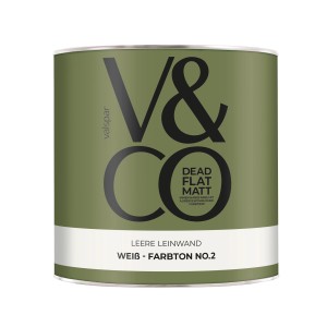 V&CO Premium-Innenfarbe Dead Flat Matt Weiß Farbton 2 Leere Leinwand 2,5 l