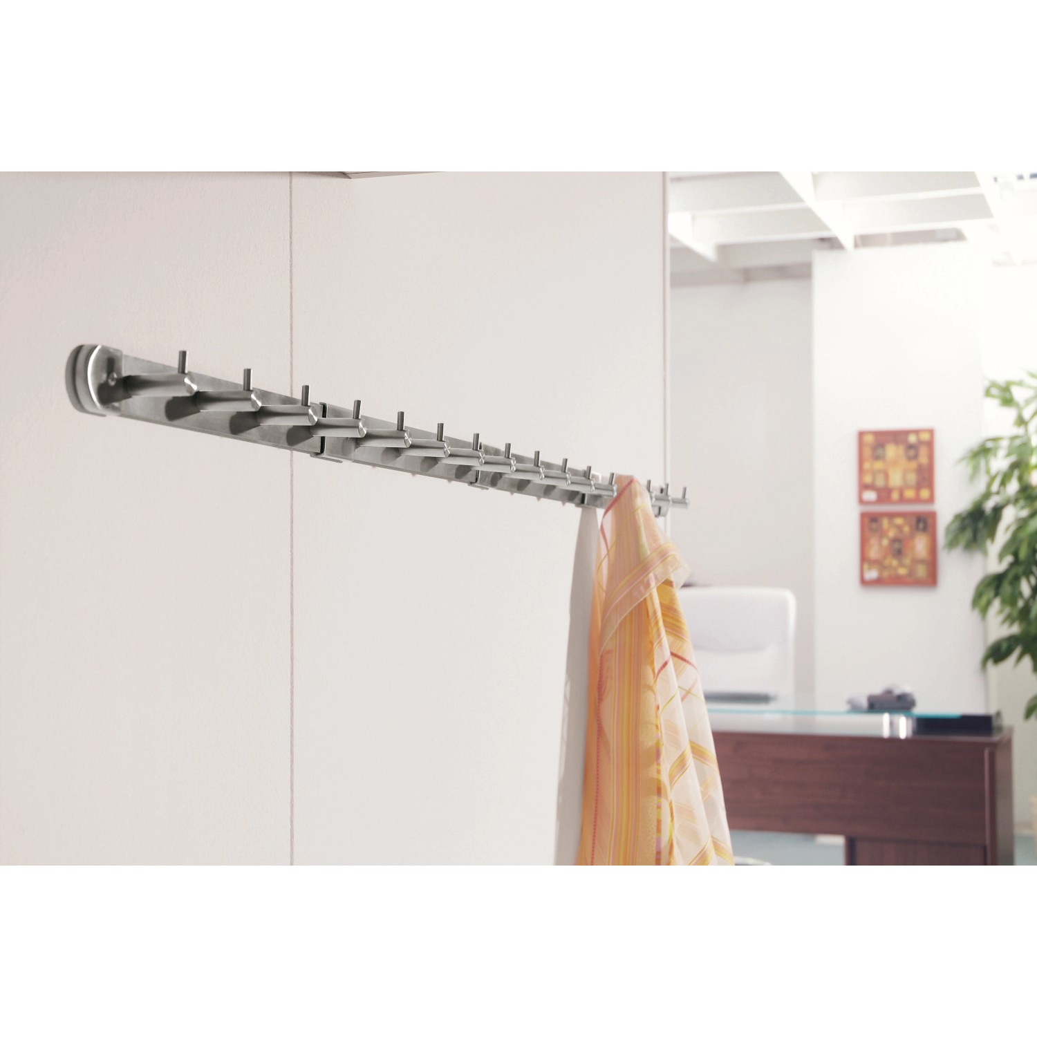 Siro Hakenleiste 1890 aus Edelstahl, 322 mm lang, mit 4 Haken. Ideal für Küche und Bad.