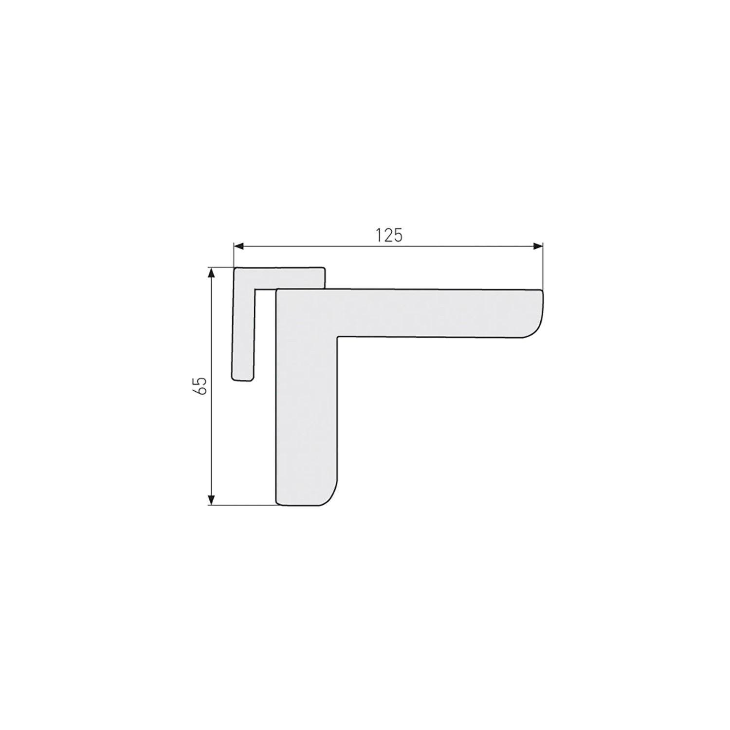 Abus Mini 2603 Türschließer in Schwarz, schematische Darstellung mit Maßangaben (65x125mm).