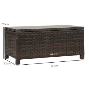 Outsunny Beistelltisch Metall PE-Rattan Gehärtetes Glas Braun 85L x 50B x 39H cm