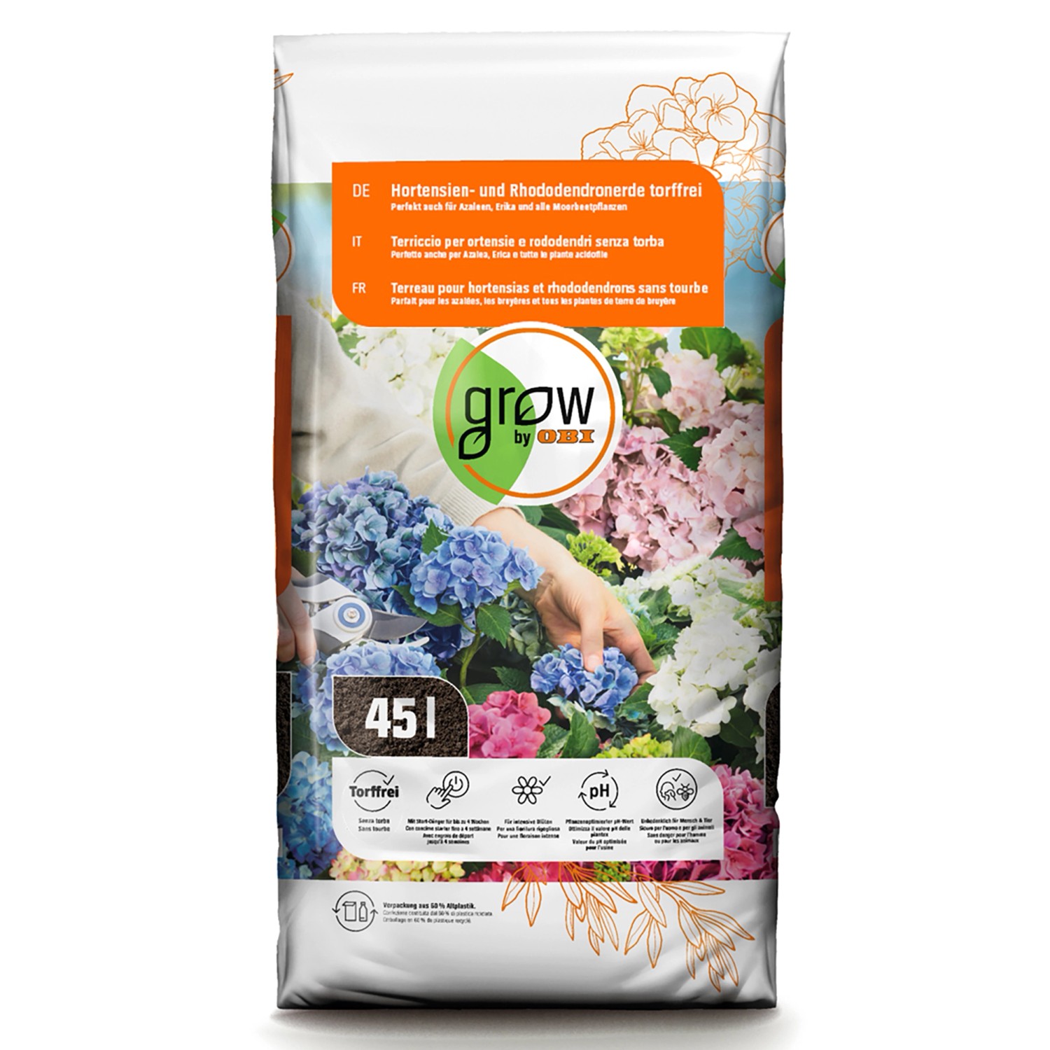 GROW by OBI Hortensien und Rhododendronerde Torffrei 45 l kaufen bei OBI