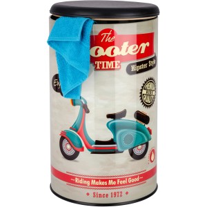 Wenko Wäschetruhe/Badhocker Vintage Scooter mit Roller-Motiv und blauem Handtuch.