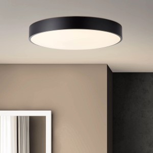 Schwarze, runde LED-Deckenleuchte Slimline, Ø 49 cm, von Brilliant. Dimmbar und mit CCT-Funktion.