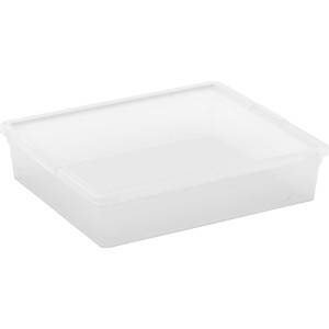 Transparente, flache Aufbewahrungsbox C Flat mit Deckel, ideal zum Stapeln und Organisieren.