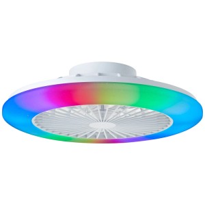 Weiße LED-Deckenleuchte Salerno mit Ventilator und RGB-Licht, Ø 48,5 cm.