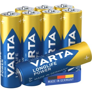 Varta Longlife Power Mignon AA Batterien, 8er-Pack, blau-gelb.