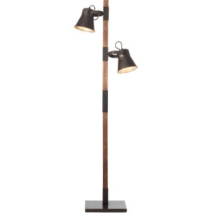 Schwarze Brilliant Standleuchte Plow mit zwei Lampen aus Stahl und Holz. Design-Stehlampe für Innenräume.