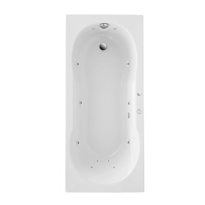Weißer Ottofond Whirlpool Viva Komfort 170x75 cm mit Massagejets, Chromarmaturen und Steuerung im Wannenrand.
