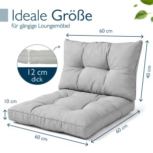 Hellgraues Beautissu Lounge Kissen Set XLuna, gepolstert, mit Sitz- (60x60x10cm) und Rückenkissen (60x40x12cm).