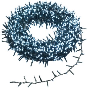 OBI LED Lichterkette, 4 m, 2000 kaltweiße LEDs auf grünem Kabel, aufgerollt. Ideal für Garten & Terrasse.