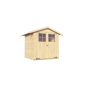 Unbehandeltes Weka Holz-Gartenhaus Parma mit Satteldach, 198x217 cm. Gartenhaus mit Doppeltür und zwei Fenstern.