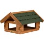 Dobar Blockhaus Vogelhaus aus braunem Kiefernholz mit grünem Bitumendach. Robustes Futterhaus, 38x31x23 cm.