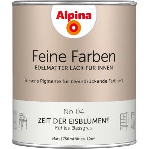 Alpina Feine Farben Lack No. 04 Zeit der Eisblumen®, edelmatt, kühles Blassgrau, 750 ml Dose.