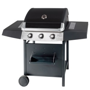 OBI Gasgrill Sherbrooke mit 3 Brennern, Deckelthermometer und Seitenablagen.