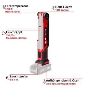 Einhell Akku-Lampe TE-CL 18/1000 S Li - Solo: LED-Lampe mit klappbarem Leuchtkopf für Akkugeräte.