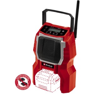 Einhell Akku-Radio TC-RA 18 Li BT Solo, rot, mit Tragegriff und Antenne. Akkugerät für Baustelle und Werkstatt.