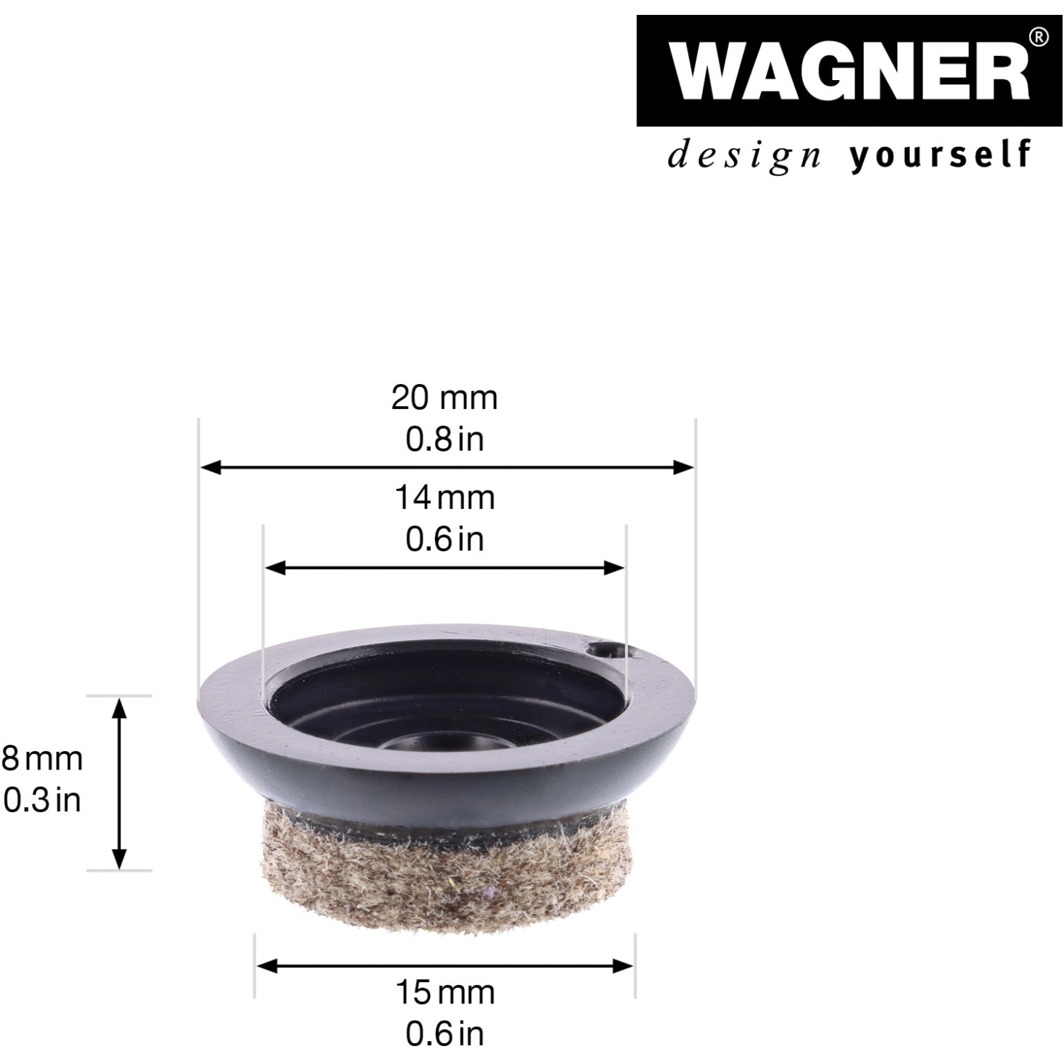 Wagner Verstellfuß Justus Slim QuickClick, 4er Set Möbelbeine mit Filzgleiter und Maßangaben.