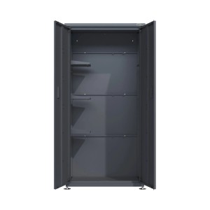 Offener Weka Metall-Terrassenschrank Gary 2 in Anthrazit, 90x65x187 cm, mit Regalböden und viel Stauraum.