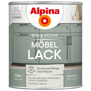 Dose Alpina Möbel-Lack Bad & Küche Salbei, seidenmatt, für strapazierfähige Möbeloberflächen.