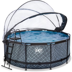 EXIT Stone Pool, Ø360cm, grau, mit Abdeckung, Leiter und Sandfilterpumpe. Stahlrahmenpool.