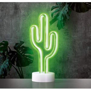 Grüne Easymaxx Tischleuchte in Kaktusform mit Neon-Optik.